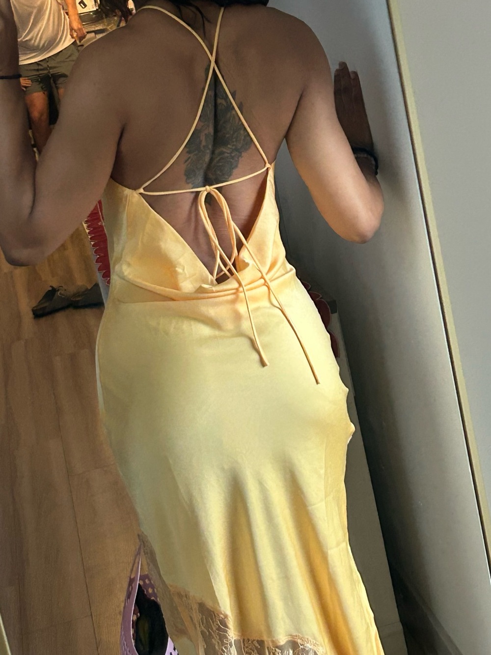 Meshki Yellow Silk Lace-Trim Slip Dress - Picture 4 of 5